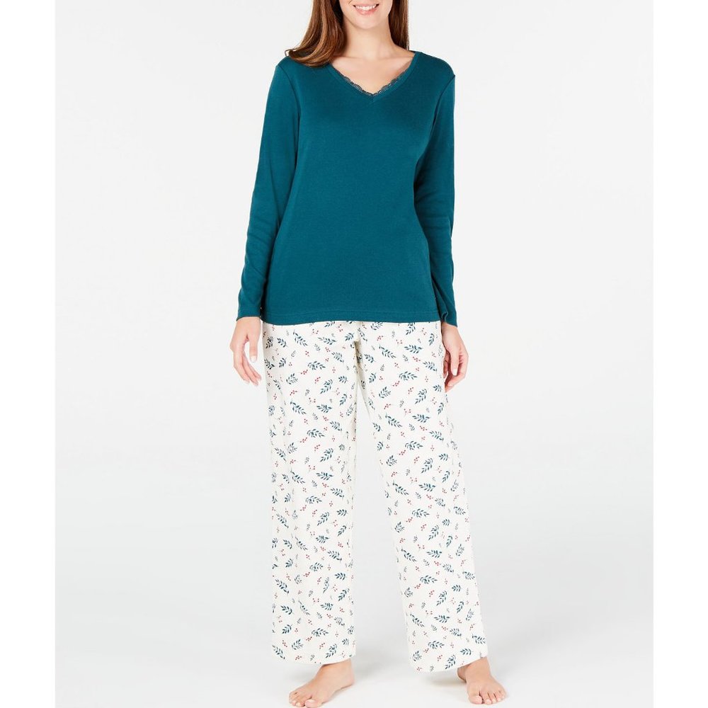 Charter Club Lace-Trim Top & Printed Pajama Pants
